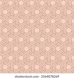 Hexagonal seamless pattern of monochromatic hexagon shapes. Geometric surface design of abstract line arts. Abstract texture on coffee mocha color background.