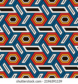 Hexagonal seamless pattern. Mosaic tiles. Honeycomb surface print. Wicker background. Flooring image. Vector ornament. Geometric abstract. Geometrical wallpaper.