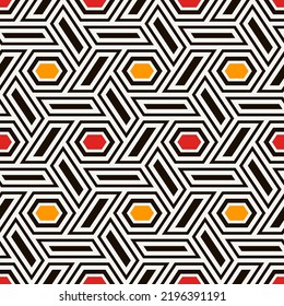 Hexagonal seamless pattern. Mosaic tiles. Geometrical wallpaper. Honeycomb print. Ethnic ornament illustration. Wicker background. Flooring image. Geometric backdrop. Ethnical vector