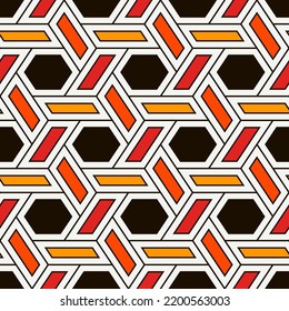 Hexagonal seamless pattern. Mosaic tiles. Geometrical wallpaper. Honeycomb print. Ethnic ornament illustration. Wicker background. Flooring image. Geometric backdrop. Vector work