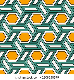 Hexagonal seamless pattern. Mosaic tiles. Geometrical wallpaper. Honeycomb print. Ethnic illustration. Wicker background. Flooring image. Vector ornament. Geometric abstract.