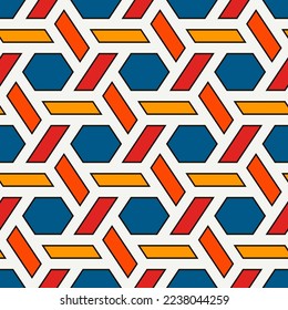 Hexagonal seamless pattern. Mosaic tiles. Honeycomb surface print. Flooring image. Wicker background. Geometric abstract. Vector ornament. Modern geometrical wallpaper.