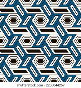Hexagonal seamless pattern. Mosaic tiles. Honeycomb surface print. Wicker background. Flooring image. Vector ornament. Geometric abstract. Geometrical wallpaper.