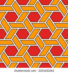 Hexagonal seamless pattern. Mosaic tiles. Honeycomb surface print. Wicker background. Flooring image. Vector ornament. Geometric abstract. Modern geometrical wallpaper