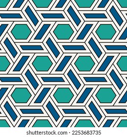 Hexagonal seamless pattern. Mosaic tiles. Geometrical wallpaper. Honeycomb print. Ethnic ornament illustration. Wicker background. Flooring image. Geometric backdrop. Vector work