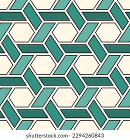 Hexagonal seamless pattern. Mosaic tiles. Honeycomb surface print. Wicker background. Flooring image. Vector ornament. Geometric abstract. Geometrical wallpaper.