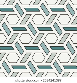 Hexagonal seamless pattern. Mosaic tiles. Honeycomb surface print. Flooring image. Wicker background. Geometric abstract. Vector ornament. Modern geometrical wallpaper.