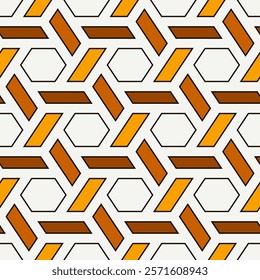 Hexagonal seamless pattern. Mosaic tiles. Honeycomb surface print. Flooring image. Wicker background. Geometric abstract. Vector ornament. Modern geometrical wallpaper