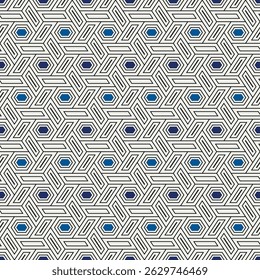 Hexagonal seamless pattern. Mosaic tiles. Geometrical wallpaper. Honeycomb print. Ethnic ornament illustration. Wicker background. Flooring image. Geometric backdrop. Vector work.
