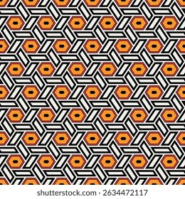 Hexagonal seamless pattern. Mosaic tiles. Geometrical wallpaper. Honeycomb print. Ethnic ornament illustration. Wicker background. Flooring image. Geometric backdrop. Vector artwork.