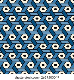 Hexagonal seamless pattern. Mosaic tiles. Geometrical wallpaper. Honeycomb print. Ethnic ornament illustration. Wicker background. Flooring image. Geometric backdrop. Vector work.