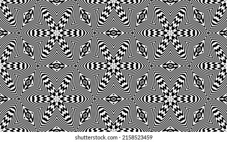Hexagonal seamless pattern in optical art style. Wavy repeatable texture.