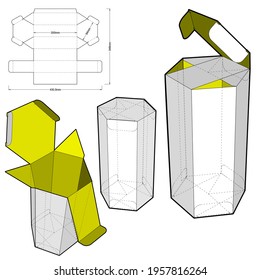 Hexagonal self asembly (Internal measurement 9.5 x 20cm) and Die-cut Pattern. The .eps file is full scale and fully functional. Prepared for real cardboard production.