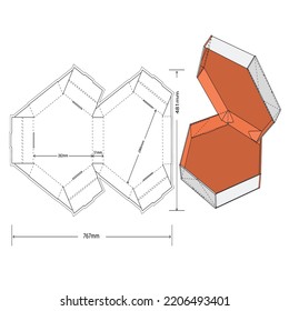 Hexagonal self assembly packaging and die cutting pattern.