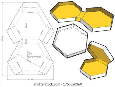 Hexagonal self assembly packaging and Die-cut Pattern. The .eps file is full scale and fully functional. Prepared for real cardboard production.