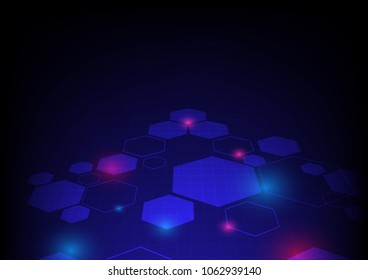 Hexagonal set with spherical light on grid line, Technology abstract, Sci-Fi and engineering concept, Vector illustration background, Backdrop, wallpaper, template.