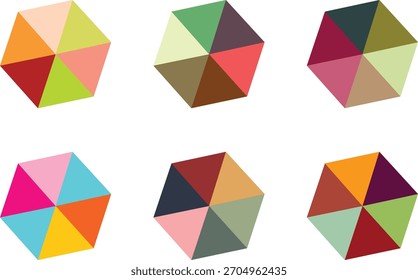 Formas hexagonales con segmentos de colores Palabras claves hexágono, forma, geométrico, polígono