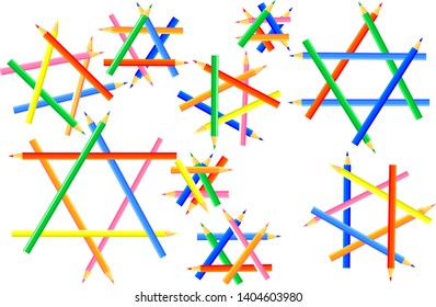 Hexagonal shapes are  created from pointed colored pencils. Interesting webpage for artists and children. Vector illustration.