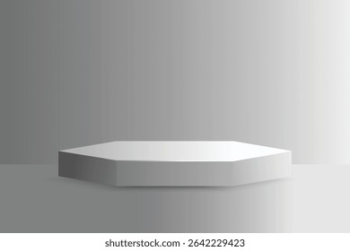 Hexagonal shelf for displaying minimalist products, perfect for highlighting the charm of technology products. Realistic white 3D hexagonal shelf mockup model.
