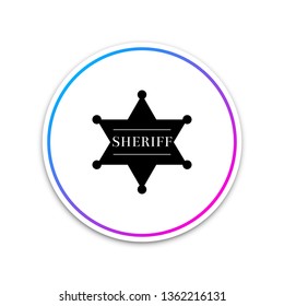 Hexagonal sheriff star icon isolated on white background. Sheriff badge symbol. Circle white button. Vector Illustration