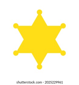 Hexagonal Sheriff Star Symbol einzeln. Gelbes Vektorsternsymbol. Stern in flachem Design. Vektor-Sechseck-Stern