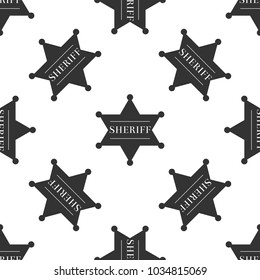 Hexagonal sheriff star icon seamless pattern on white background. Sheriff badge symbol. Flat design. Vector Illustration