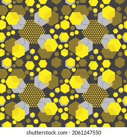 Hexagonal shining yellow dark gray seamless pattern background vector