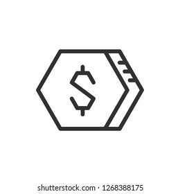hexagonal sign coin dollar. linear icon. Line with editable stroke