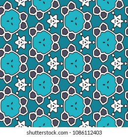 Hexagonal simmetry vector ornaments. Geometric pattern for ceramic tile, surface design, textiles, printing, wallpaper.The endless texture with abstract stars.