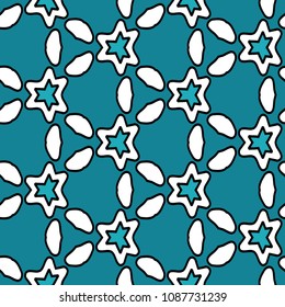 Hexagonal simmetry vector ornaments. Geometric pattern for ceramic tile, surface design, textiles, printing, wallpaper.The endless texture with abstract stars.