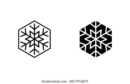 Hexagonal Snowflake Icon Set in Line and Solid Glyph Styles