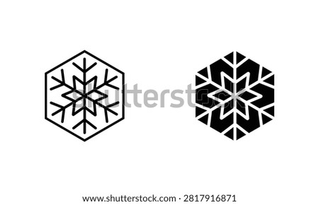 Hexagonal Snowflake Icon Set in Line and Solid Glyph Styles