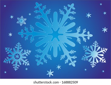 Hexagonal snowflakes on a light blue based. EPS10 vector illustration.