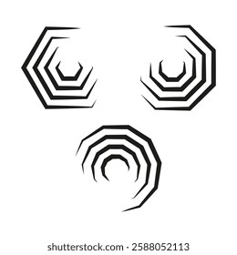 Hexagonal spiral design. Abstract geometric pattern. Black optical illusion. Vector shape.