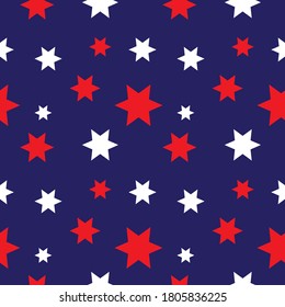Hexagonal Stars Shape Ornament. Seamless Pattern Design Template. Red, Dark Blue and White Color Theme.