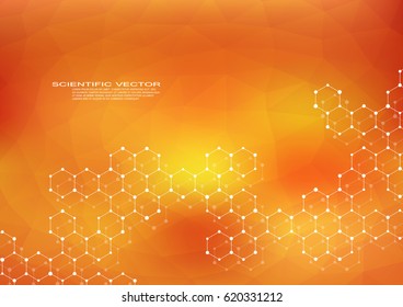 Hexagonal structure molecule dna of neurons system genetic and chemical compounds medical or scientific background for banner or flyer vector illustration