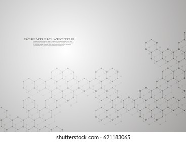 Hexagonal structure molecule dna of neurons system genetic and chemical compounds medical or scientific background for banner or flyer vector illustration