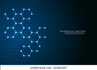 Hexagonal structure molecule dna of neurons system, genetic and chemical compounds, medical or scientific background for banner or flyer, vector illustration.