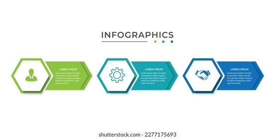 hexagonal style 3 steps business infographic template.