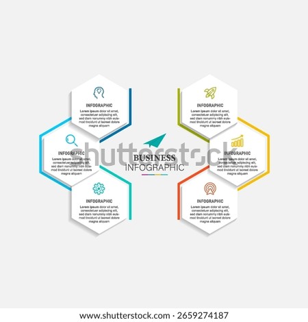 hexagonal style business infographic template with 6 options