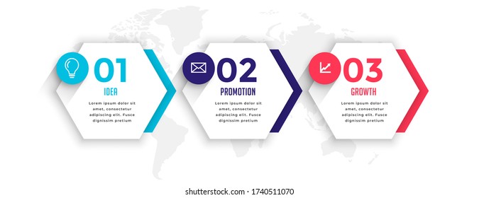 hexagonal style three steps business infographic template