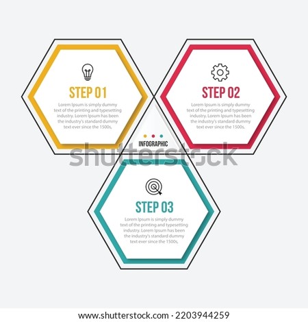 hexagonal style three steps business infographic template