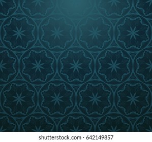 Hexagonal symmetry blue oriental floral pattern background vector