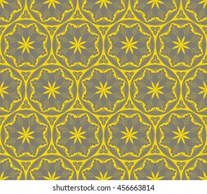 Hexagonal symmetry gray and yellow oriental floral pattern vector