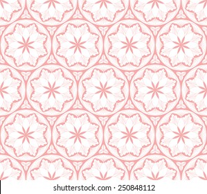 Hexagonal symmetry pink seamless oriental floral pattern vector