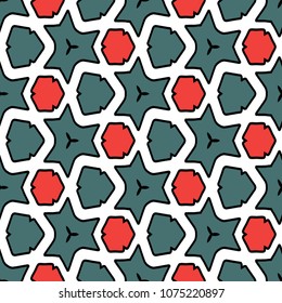 Hexagonal symmetry vector ornaments. Geometric pattern for ceramic tile, surface design, textiles, printing, wallpaper.The endless texture with abstract stars.