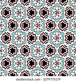Hexagonal symmetry vector ornaments. Geometric pattern for ceramic tile, surface design, textiles, printing, wallpaper.The endless texture with abstract stars.
