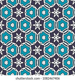 Hexagonal symmetry vector ornaments. Geometric pattern for ceramic tile, surface design, textiles, printing, wallpaper.The endless texture with abstract stars.