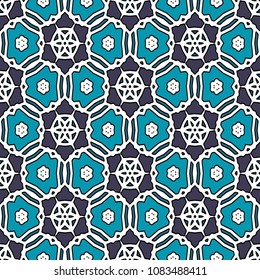 Hexagonal symmetry vector ornaments. Geometric pattern for ceramic tile, surface design, textiles, printing, wallpaper.The endless texture with abstract stars.