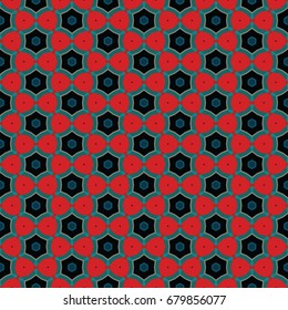 Hexagonal symmetry vector ornaments. Geometric pattern for ceramic tile, surface design, textiles, printing, wallpaper.The endless texture with abstract stars.